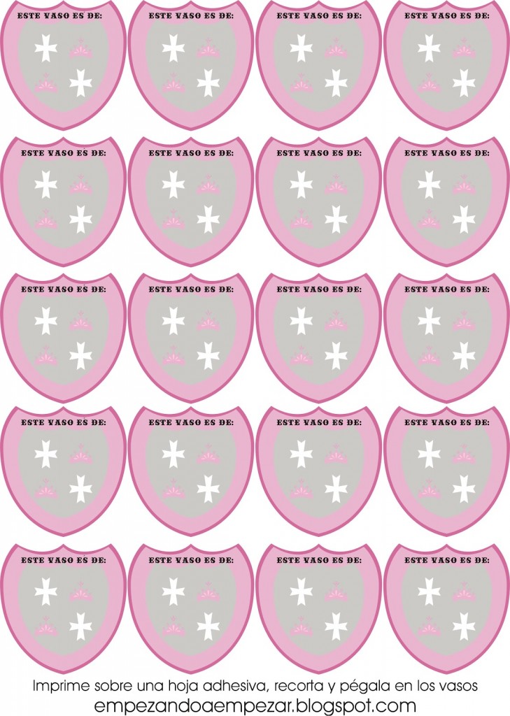 ETIQUETA NOMBRE VASO CABALLEROS Y PRINCESAS CASTELLANO